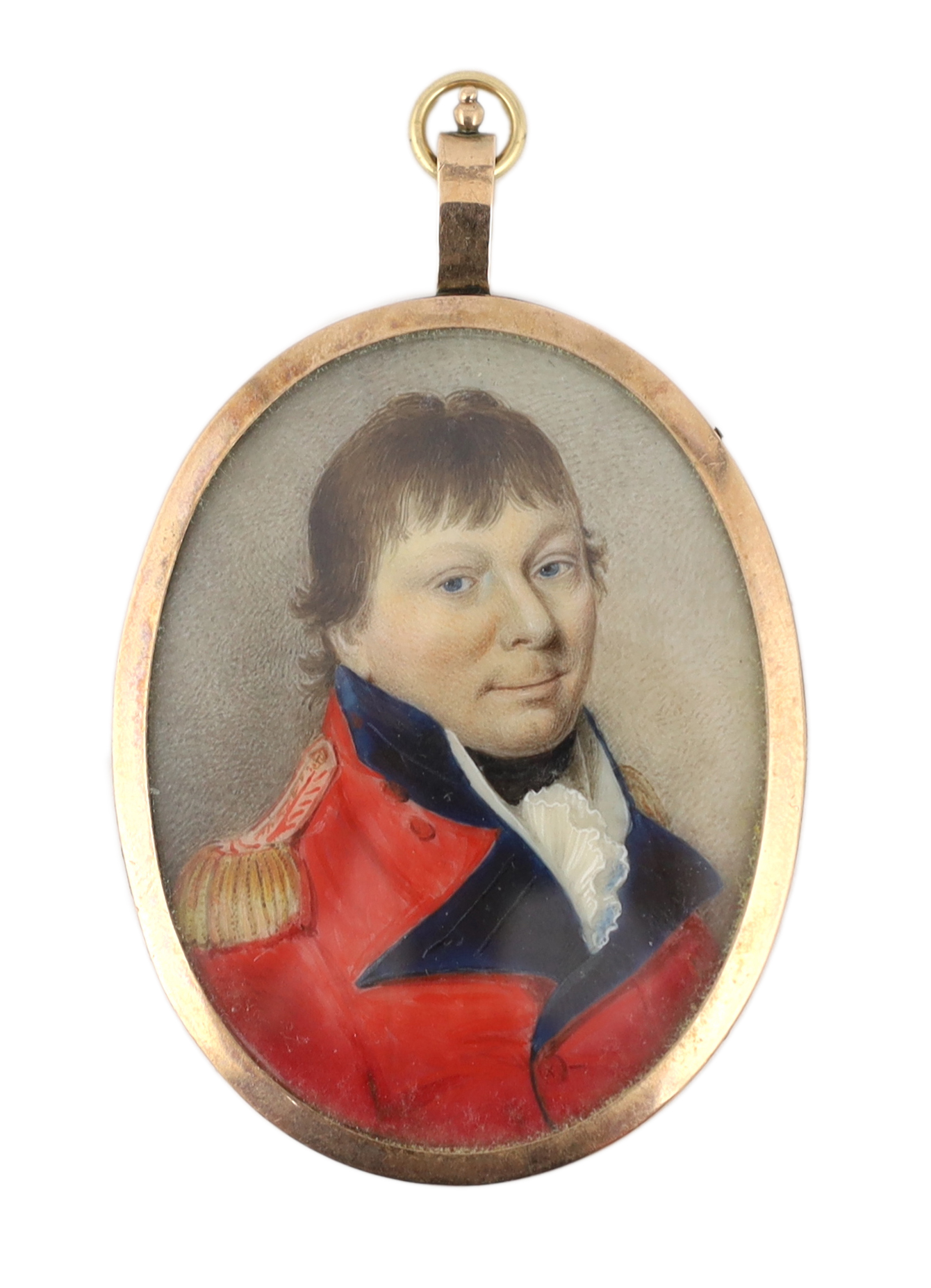 English School circa 1800, Portrait miniature of an army officer, watercolour on ivory, 5.4 x 4.1cm. CITES Submission reference BJJY18BG
